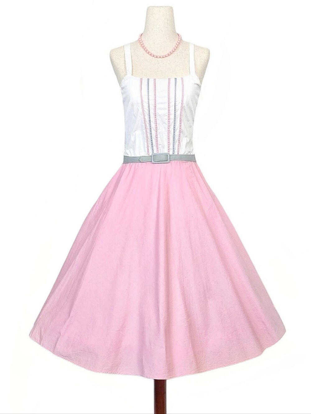 1970s Vintage Dress Set 70s Summer Fit Flare Pink White S/M Small Medium Cotton